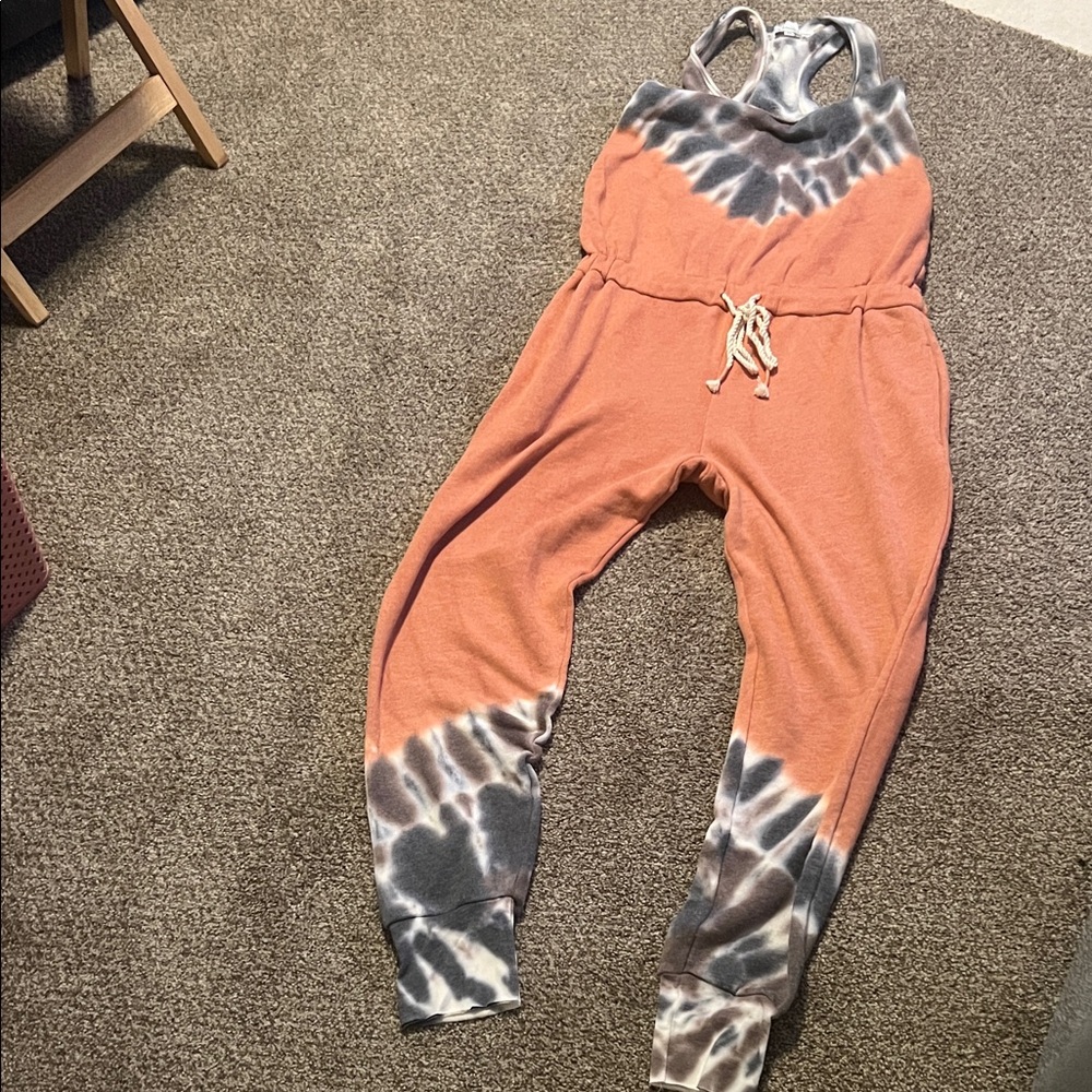 Young Fabulous & Broke Tie-Dye Jumpsuit in Orange and Gray M
